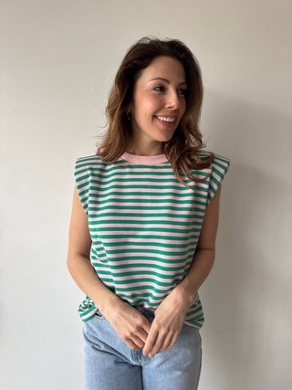 Green pink striped sleeveless top