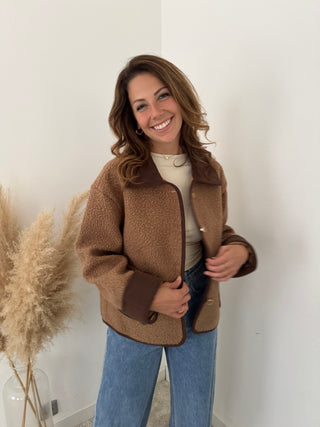 Brown details taupe jacket