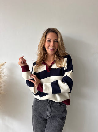 Navy beige striped soft knit