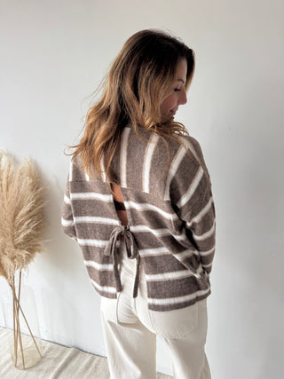 Taupe white knot back knit