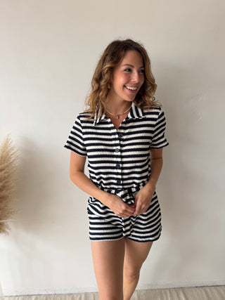 Navy striped playsuit