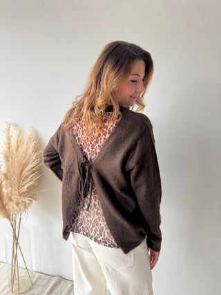 Leopard back detail brown knit