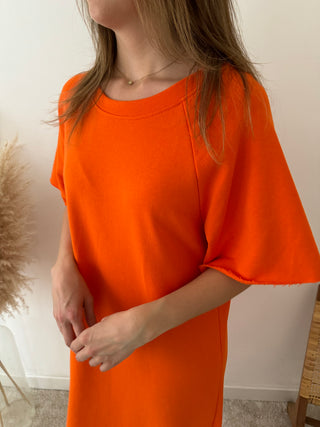 Orange split sweater dress
