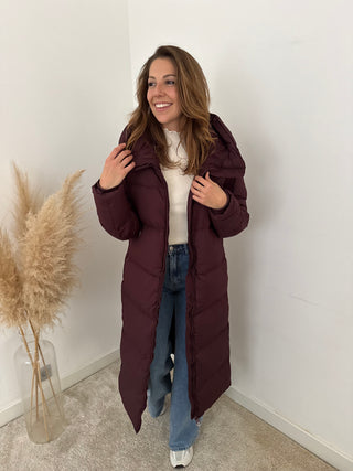 Burgundy puffer coat