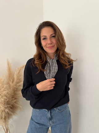 Simple navy scarf sweater