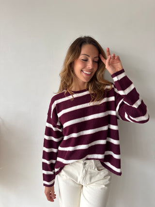 Burgundy striped knot knit