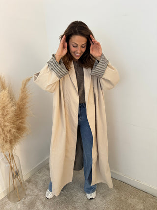 Checked details beige trench