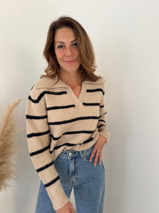 Beige black striped knit
