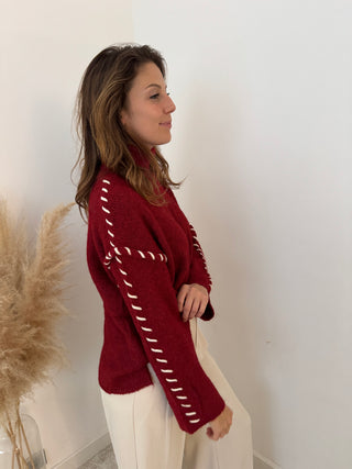 Burgundy stitched turtleneck knit