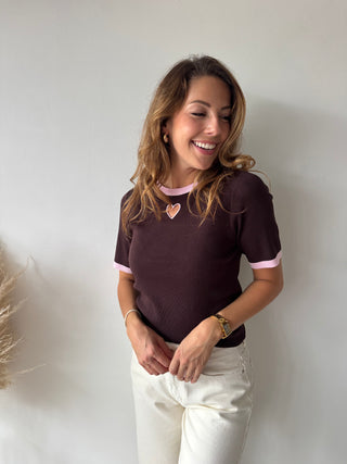 Heart detail brown top