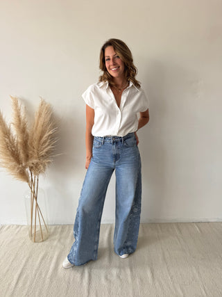 Blue embroidered jeans