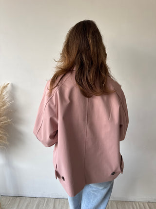Flower details pink trench jacket