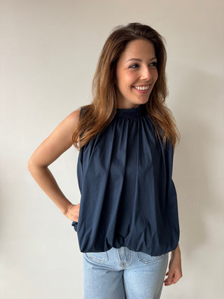 Open back navy bow top