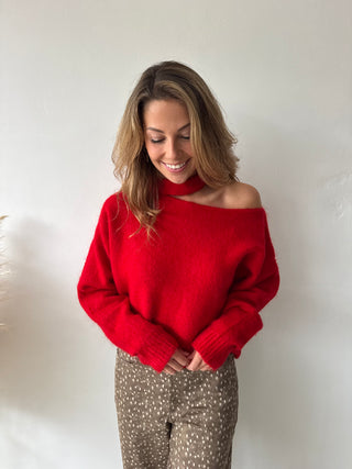 Red cut out knit
