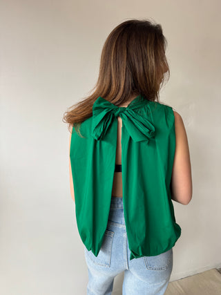 Green open back bow top
