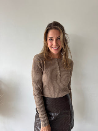 Soft taupe ribbed knit top