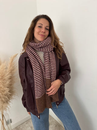 Soft burgundy striped scarf