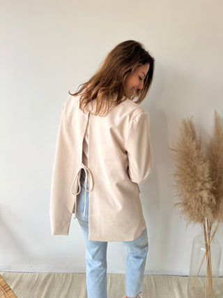 Beige open back blazer