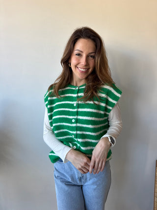 Green striped button knit