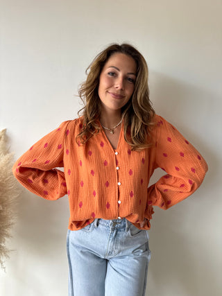 Fuchsia leaves orange tetra blouse