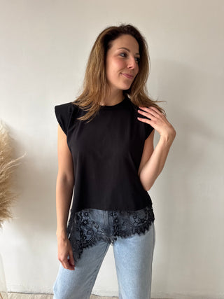 Lace details black top