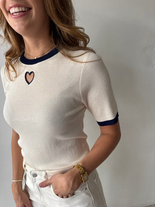 Heart detail beige top