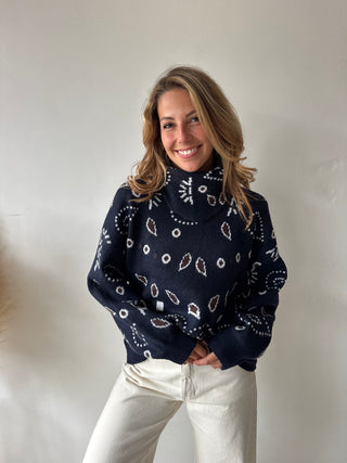 Navy patterned scarf knit