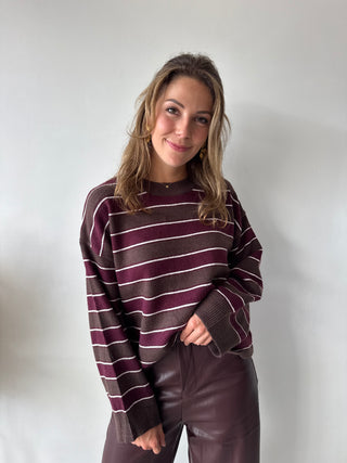 Burgundy Brown striped knot knit