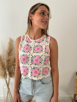 Pink flowers crochet top