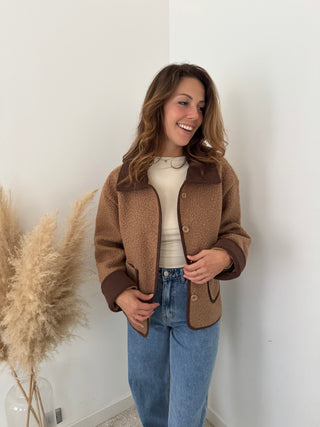 Brown details taupe jacket