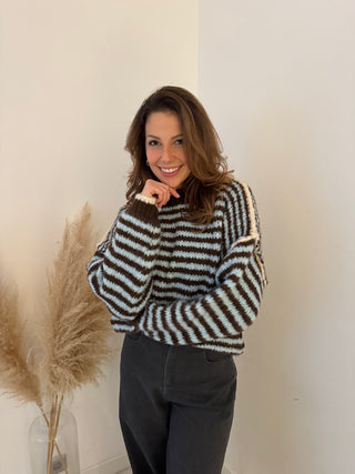 Brown blue striped soft knit