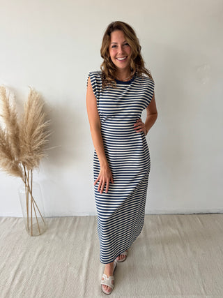 Blue striped maxi dress