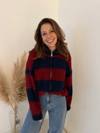 Red bue soft zipper knit