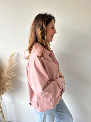 Flower details pink trench jacket