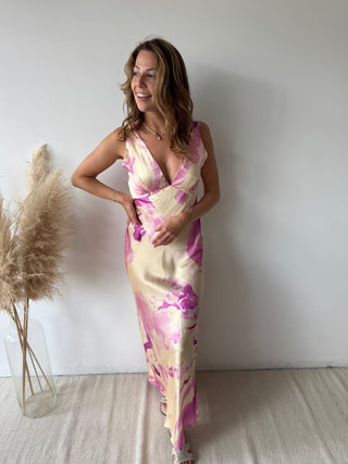 Pink yellow silky dress
