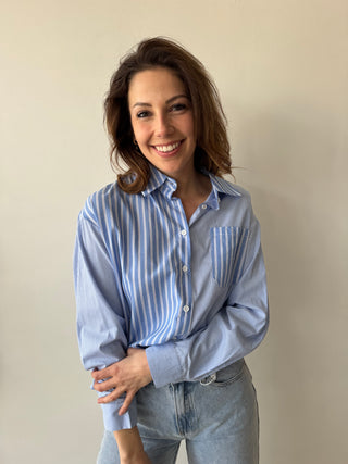 Blue striped pocket blouse