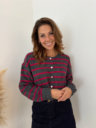 Fuchsia stripes grey knit