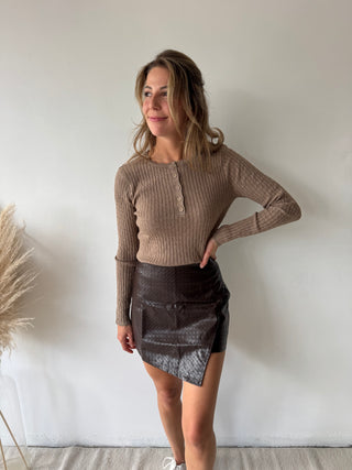 Brown leather skort