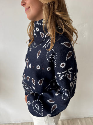 Navy patterned scarf knit