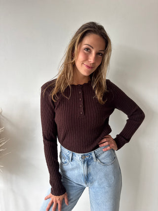 Brown soft ribbed knit top
