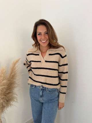 Beige black striped knit
