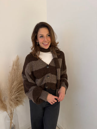 Brown striped button scarf knit