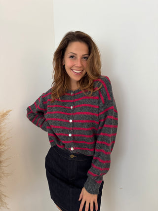 Fuchsia stripes grey knit