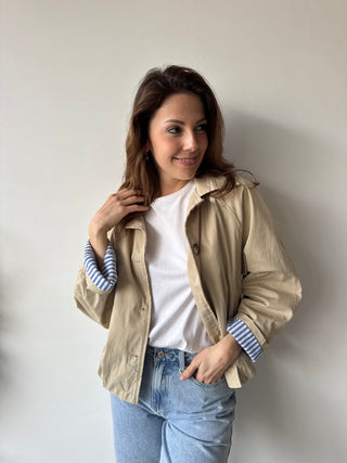 Blue striped detail trench jacket