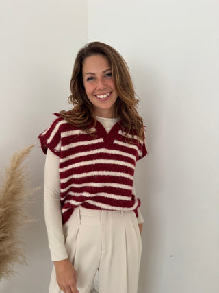 Burgundy striped sleeveless knit