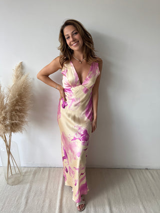 Pink yellow silky dress