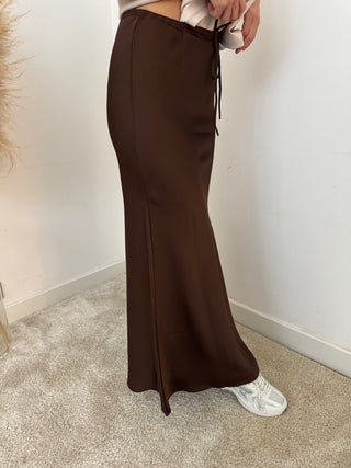 Brown silk maxi skirt