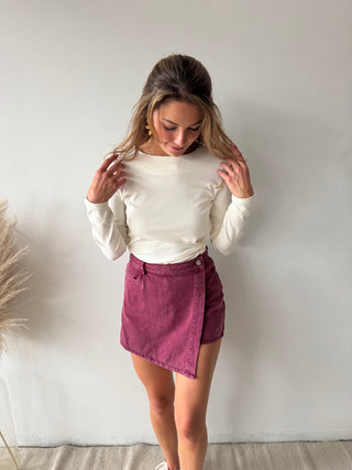Burgundy denim skort