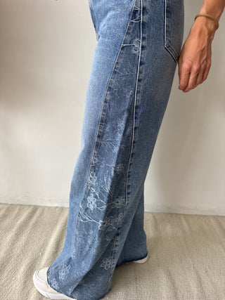 Blue embroidered jeans
