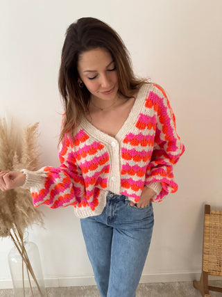 Fuchsia orange button knit